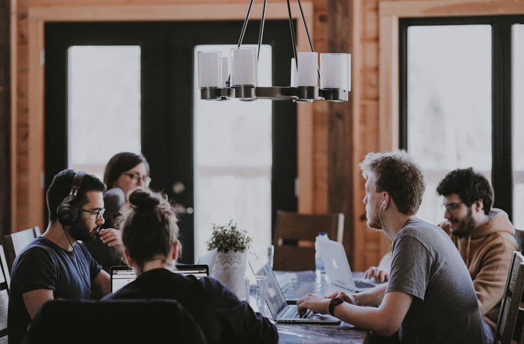 People working together at a table.