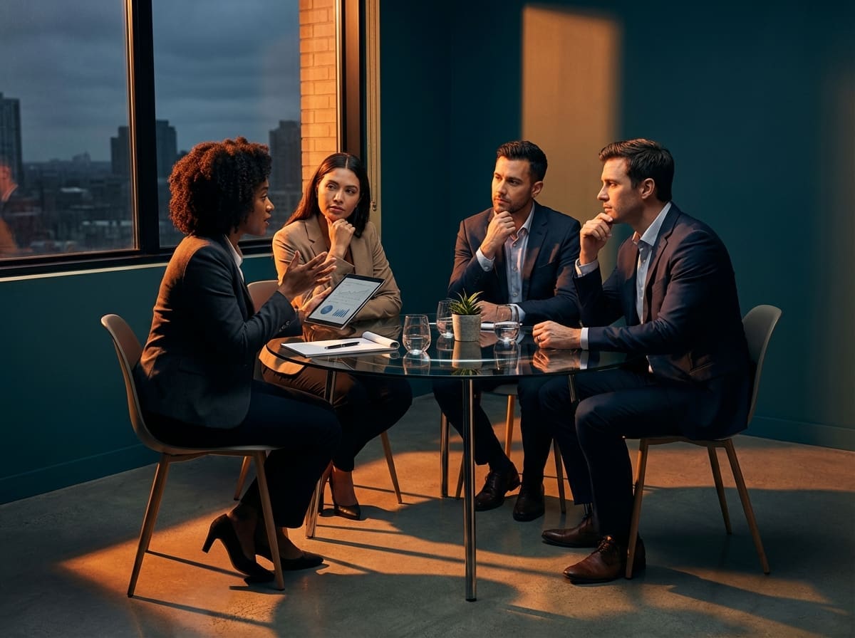 Four professionals having a meeting in office.