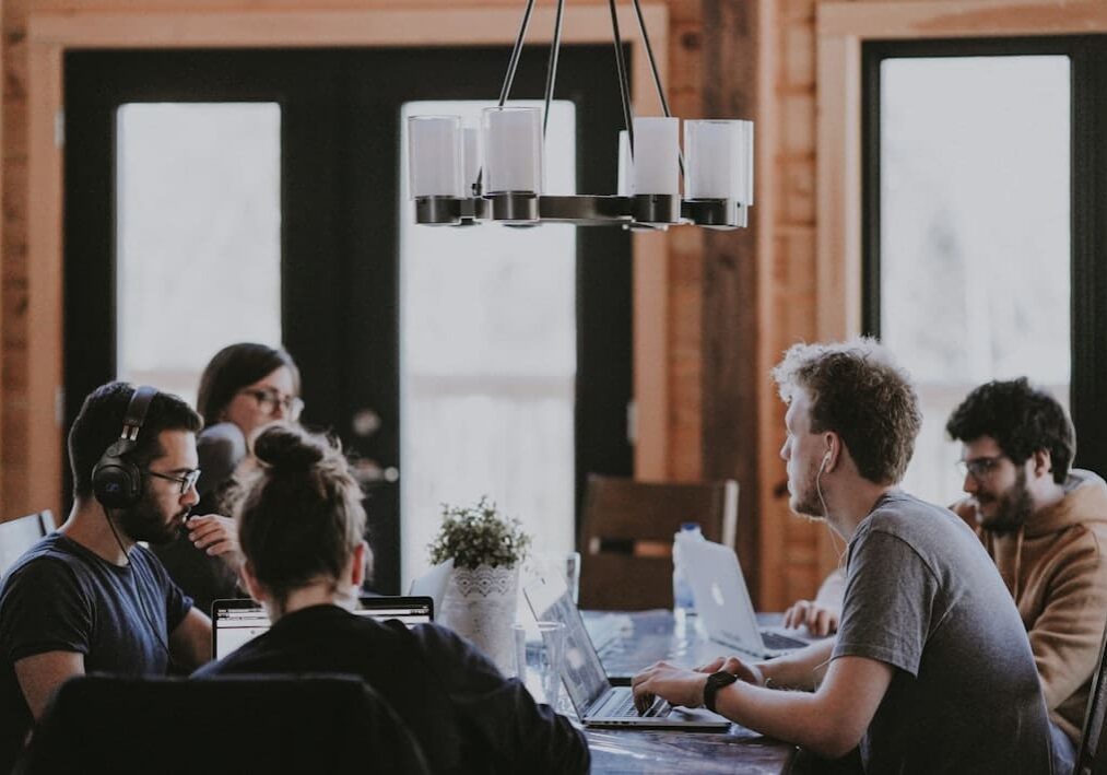 People working together at a table.