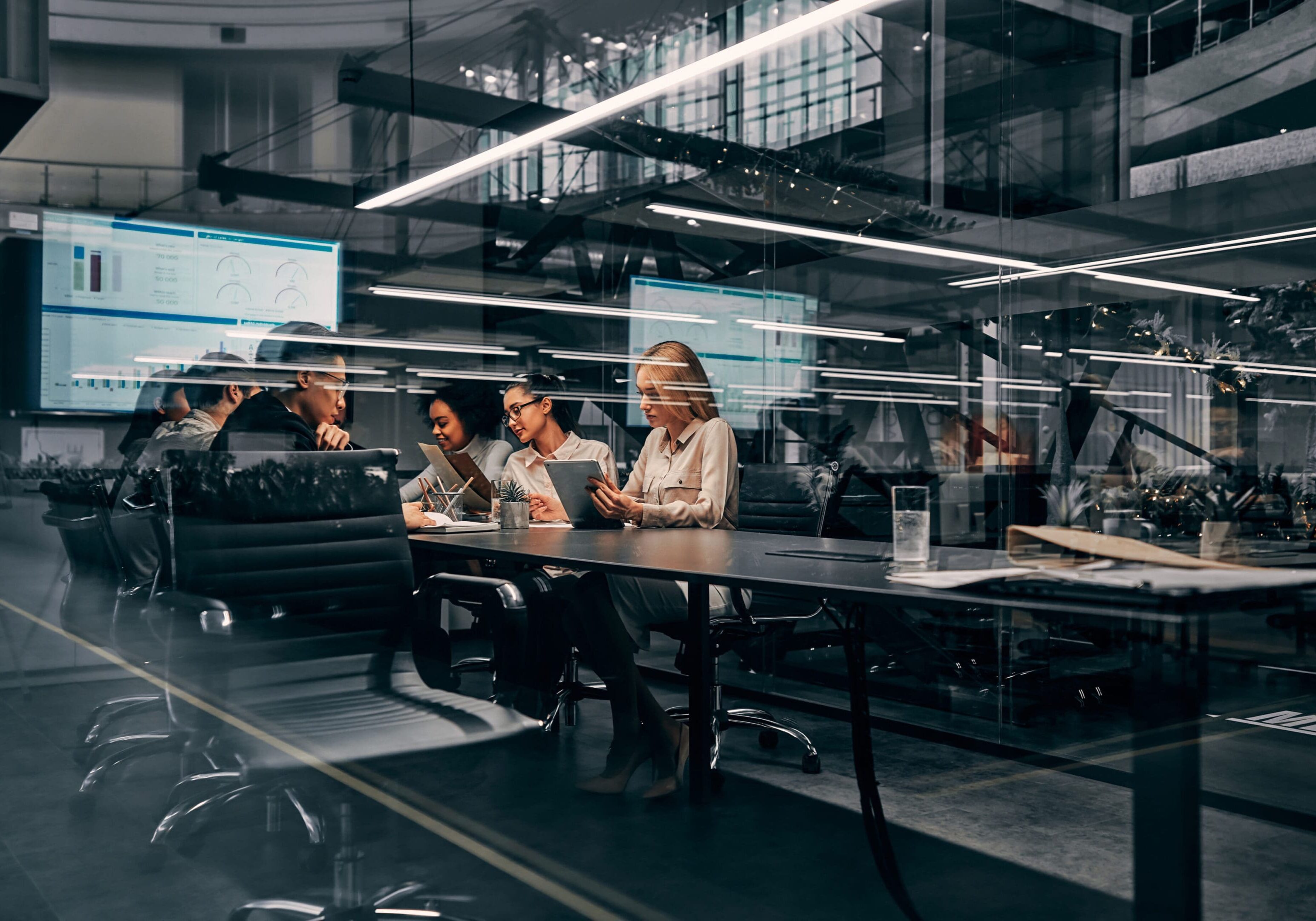 People collaborating in a modern office setting.
