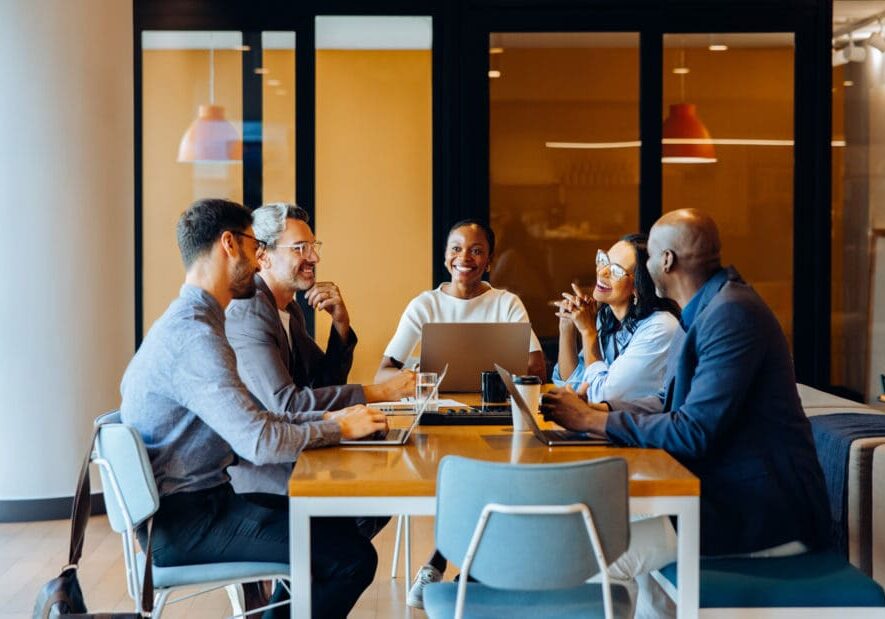 Group of colleagues having a meeting.