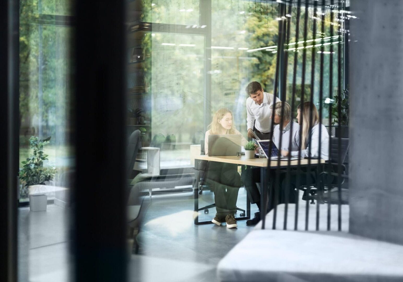 Business office with blurred people casual wear, with blurred bokeh background