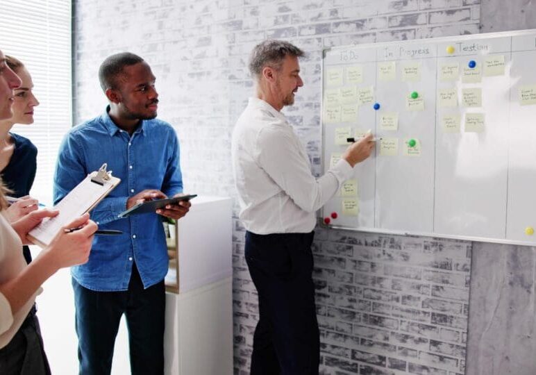 Agile Business Team Using Kanban Task Board